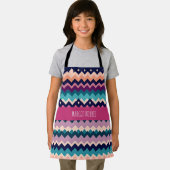 ジグザッギングパステルピンクネイビーレトロパターン エプロン (インサイチュ)