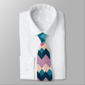 ジグザッギングパステルピンクネイビーレトロパターン ネクタイ (タイ)