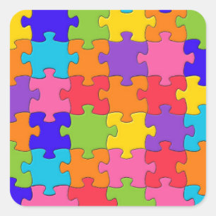 ジグソーカラフルパズルピースハッピーパズル スクエアシール