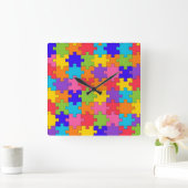 ジグソーカラフルパズルピースハッピーパズル スクエア壁時計 (ホーム)