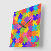 ジグソーカラフルパズルピースハッピーパズル スクエア壁時計 (傾斜)