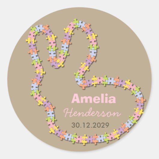 ジグソーバニー女の子ギフトお願いラベルシール ラウンドシール (正面)