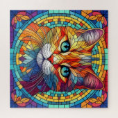 ジグソーパズルモザイクステンドグラス猫 ジグソーパズル (横)
