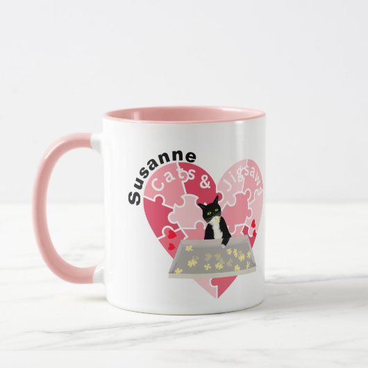 ジグソーパズル愛好家と猫好き マグカップ (左)
