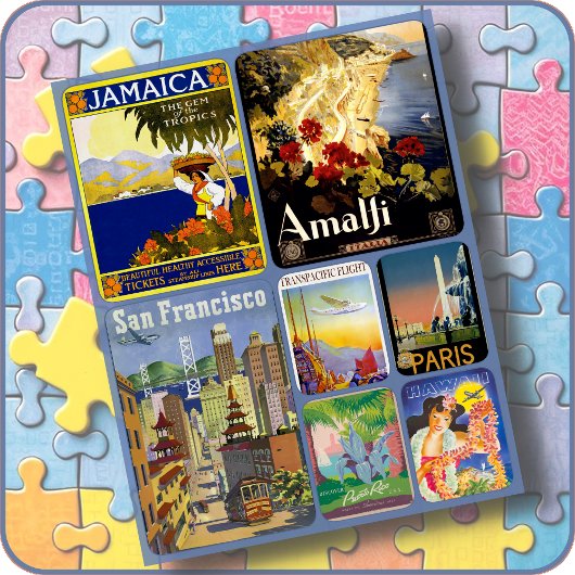 ジグソーパズル - 7つのヴィンテージ旅行ポスターコラージュ