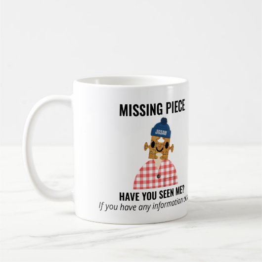 ジグソー恋しく思パズルのピースパーソンおもしろいとゲーム コーヒーマグカップ (左)