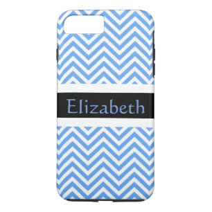 ジグパーソナライズされたザグチャブロンパターンブルー&ホワイト iPhone 8 PLUS/7 PLUSケース