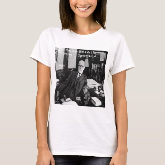 ジグムント・フロイトの執務室と面白い猫の引用 Tシャツ (正面)