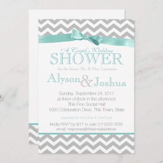 ジグモダンザグアクアウェディングシャワー 招待状 (正面/裏面)