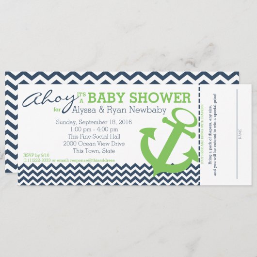 ジグ航海のグいかりベビーシャワー 招待状 (正面/裏面)