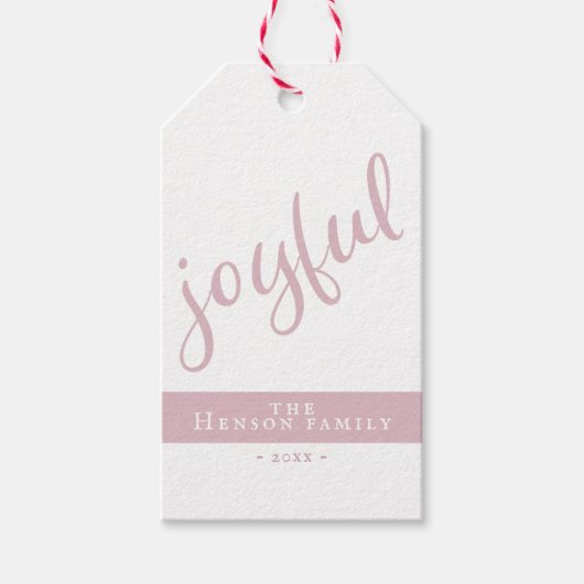 ジシンプルョイブル赤面ピンククリスマスホリデー ギフトタグ (正面)