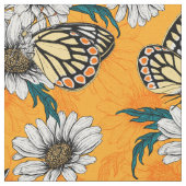 ジゼベルの蝶とデイジーの花 ファブリック (クローズアップ)