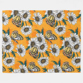 ジゼベルの蝶とデイジーの花 フリースブランケット (正面(横))