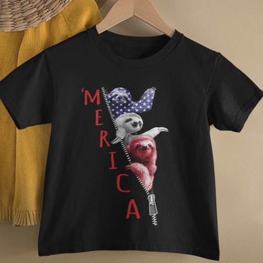 ジッパーでスロッスメリカスロッスのグラフィックアメリカ国旗 Tシャツ