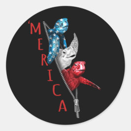 ジッパーのアメリカ国旗でおもしろいのウミガメ ラウンドシール