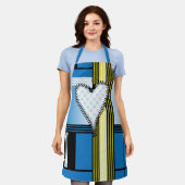 ジッパーの輪郭の付いたハート エプロン (着用した状態)