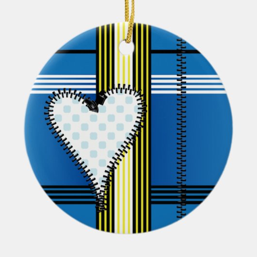 ジッパーの輪郭の付いたハート セラミックオーナメント (正面)