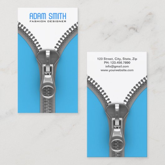 ジッパーファンシーファッションデエレガントザイナー青 名刺 (正面/裏面)