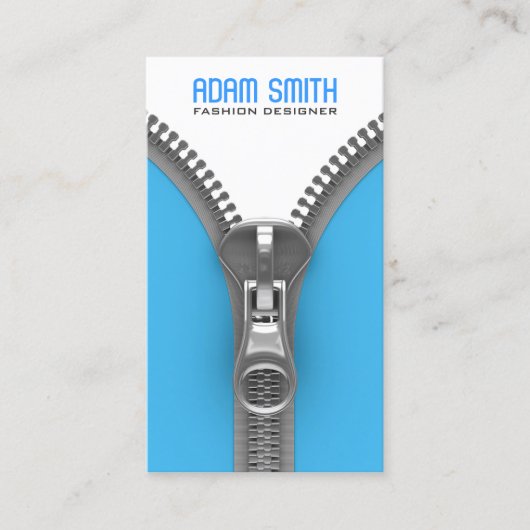 ジッパーファンシーファッションデエレガントザイナー青 名刺 (正面)