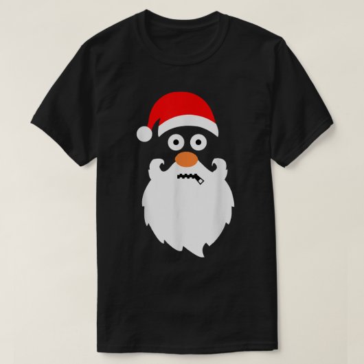 ジッパー口のサンタクロース  大きな頭  面白いクリスマス Tシャツ (デザイン正面)
