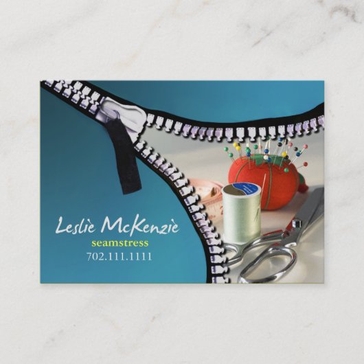 "ジッパー"の-裁縫、ドレスメーカー、裁縫婦、テーラー 名刺 (正面)