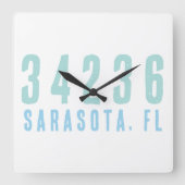 ジップパーソナライズされたコード、シティ、州コースタルブルース スクエア壁時計 (正面)