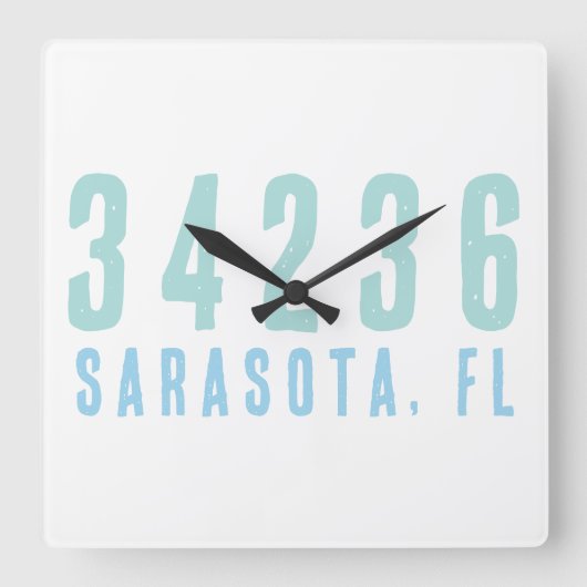 ジップパーソナライズされたコード、シティ、州コースタルブルース スクエア壁時計 (正面)
