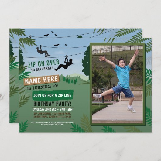 ジップライン誕生日冒険パーク屋外写真 招待状 (正面/裏面)