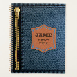 ジップ付きブルーデニム生地とラベル付きジーン生地 プランナー手帳