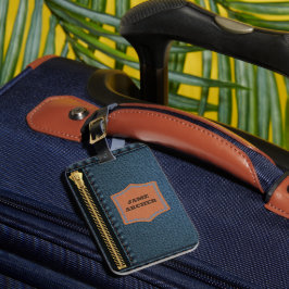 ジップ付きブルーデニム生地とラベル付きジーン生地 ラゲッジタグ