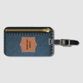 ジップ付きブルーデニム生地とラベル付きジーン生地 ラゲッジタグ (正面横)