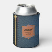ジップ付きブルーデニム生地とラベル付きジーン生地 缶クーラー (缶正面)