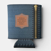 ジップ付きブルーデニム生地とラベル付きジーン生地 缶クーラー (裏面)