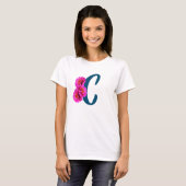 ジニアの花のモノグラムイニシャルC Tシャツ (正面フル)