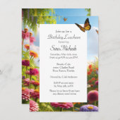 ジニアの花を飾ったハッピーバースデー 招待状 (正面/裏面)