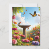 ジニアの花を飾ったハッピーバースデー 招待状 (裏面)