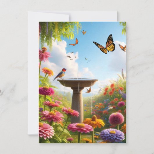 ジニアの花を飾ったハッピーバースデー 招待状 (裏面)