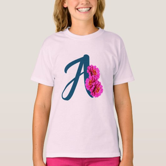 ジニアの花 モノグラムイニシャル A Tシャツ (正面)
