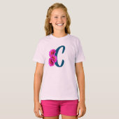 ジニアの花 モノグラムイニシャルC Tシャツ (正面フル)