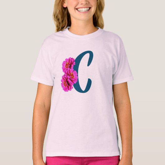 ジニアの花 モノグラムイニシャルC Tシャツ (正面)