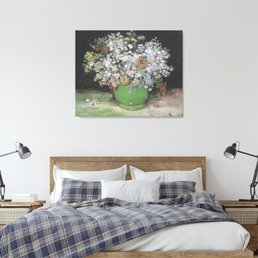 ジニアスとその他の花をボウルに キャンバスプリント (インサイチュ (寝室))