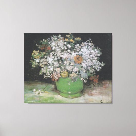 ジニアスとその他の花をボウルに キャンバスプリント (正面)