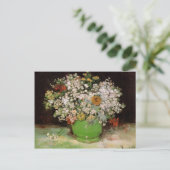 ジニアスなどの花が入った花瓶 ポストカード (スタンド正面)