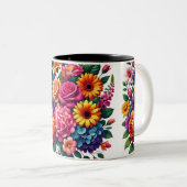 ジニ鮮やかアスとコスモスフローラデザイン ツートーンマグカップ (正面右)