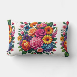 ジニ鮮やかアスとコスモスフローラデザイン ランバークッション