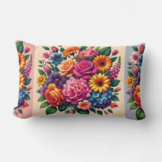 ジニ鮮やかアスとコスモスフローラデザイン ランバークッション (正面)