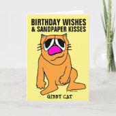 ジビー猫の座っている誕生日グリーティングカーおもしろいド、 カード (正面)