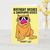 ジビー猫の座っている誕生日グリーティングカーおもしろいド、 カード (黄色い花)