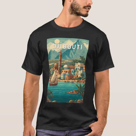 ジブチのイラスト 旅行アート ヴィンテージ Tシャツ (正面)