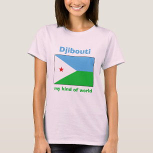 ジブチの旗+地図+テキストTシャツ Tシャツ